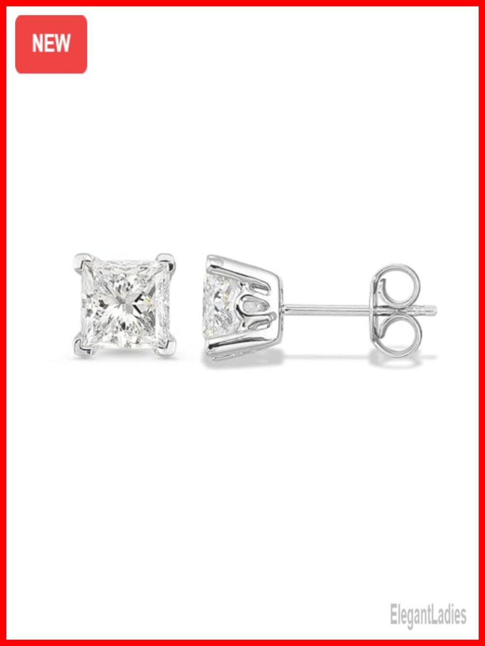 1.00 CTW Lab Grown Diamond Square Stud Earrings 14K White Gold 4.6mm